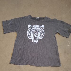 Chic Soul Black & White Striped Tiger Face Short Sleeve Tee